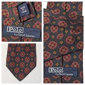 Vintage Polo Ralph Lauren Silk Tie Men Silk Hand Made USA Red Green Floral